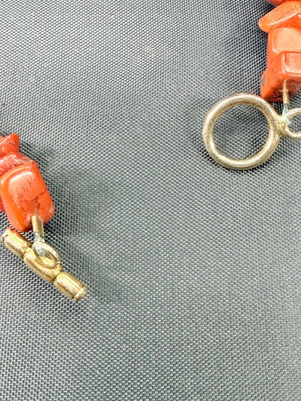 Vintage Malachite Artisan Necklace Red Jasper Chip Bead Double-Strand, Gold-tone